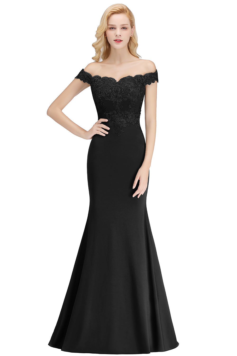 Long Off-the-shoulder Appliques Lace Mermaid Bridesmaid Dress - YESBABYONLINE