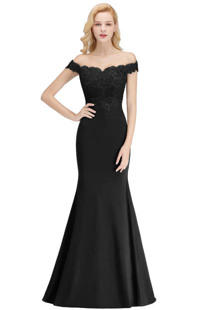 Long Off-the-shoulder Appliques Lace Mermaid Bridesmaid Dress - YESBABYONLINE