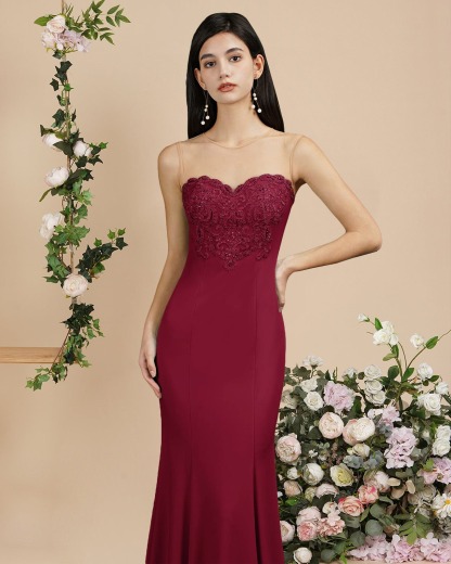 Long Sleeveless Lace Appliques Mermaid Evening Dress - YESBABYONLINE