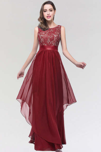 Long Scoop Neck Off The Shoulder Chiffon Formal Dress with Appliques Lace - YESBABYONLINE