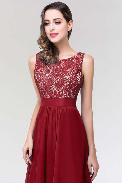 Long Scoop Neck Off The Shoulder Chiffon Formal Dress with Appliques Lace - YESBABYONLINE