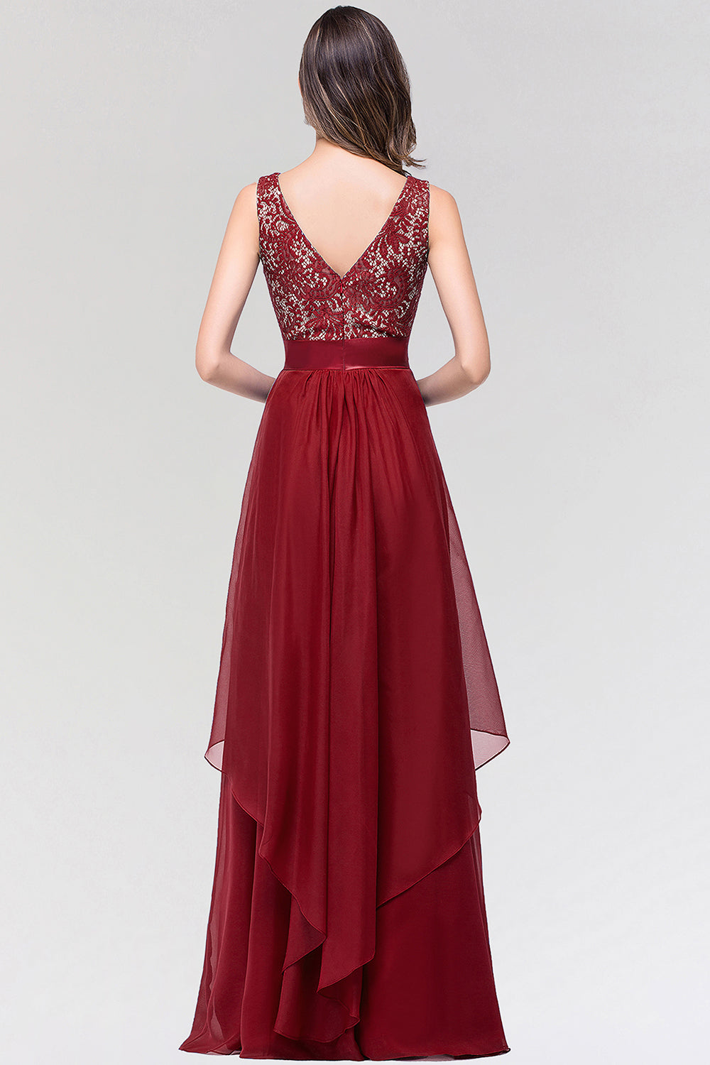 Long Scoop Neck Off The Shoulder Chiffon Formal Dress with Appliques Lace - YESBABYONLINE