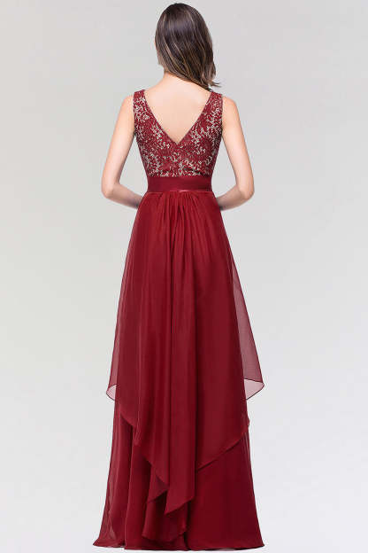 Long Scoop Neck Off The Shoulder Chiffon Formal Dress with Appliques Lace - YESBABYONLINE