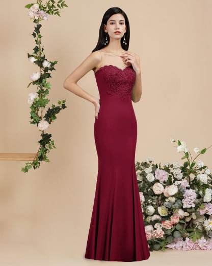 Long Sleeveless Lace Appliques Mermaid Evening Dress - YESBABYONLINE