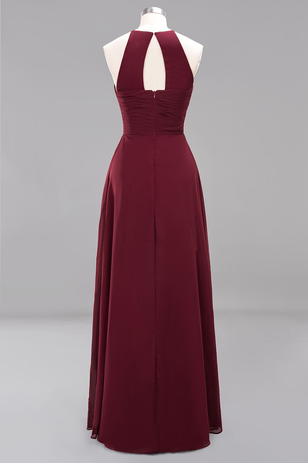 Long A-Line Halter Ruffles Floor-Length Chiffon Bridesmaid Dress - YESBABYONLINE