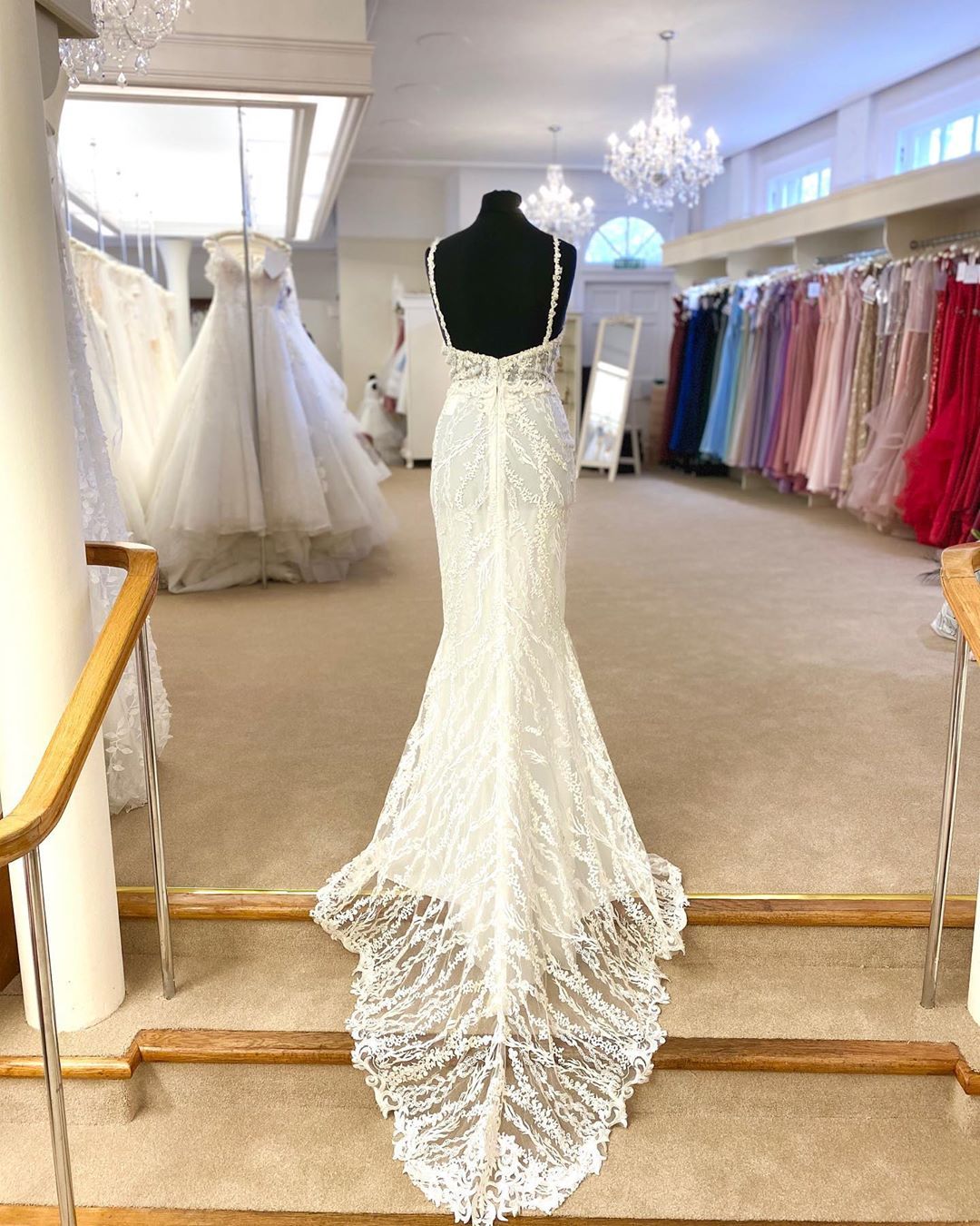Long Mermaid V-neck Spaghetti Straps Backless Lace Wedding Dress with Detachable Train - YESBABYONLINE
