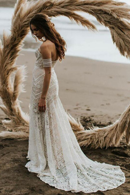 Long Mermaid Sweetheart Lace Backless Wedding Dress - YESBABYONLINE