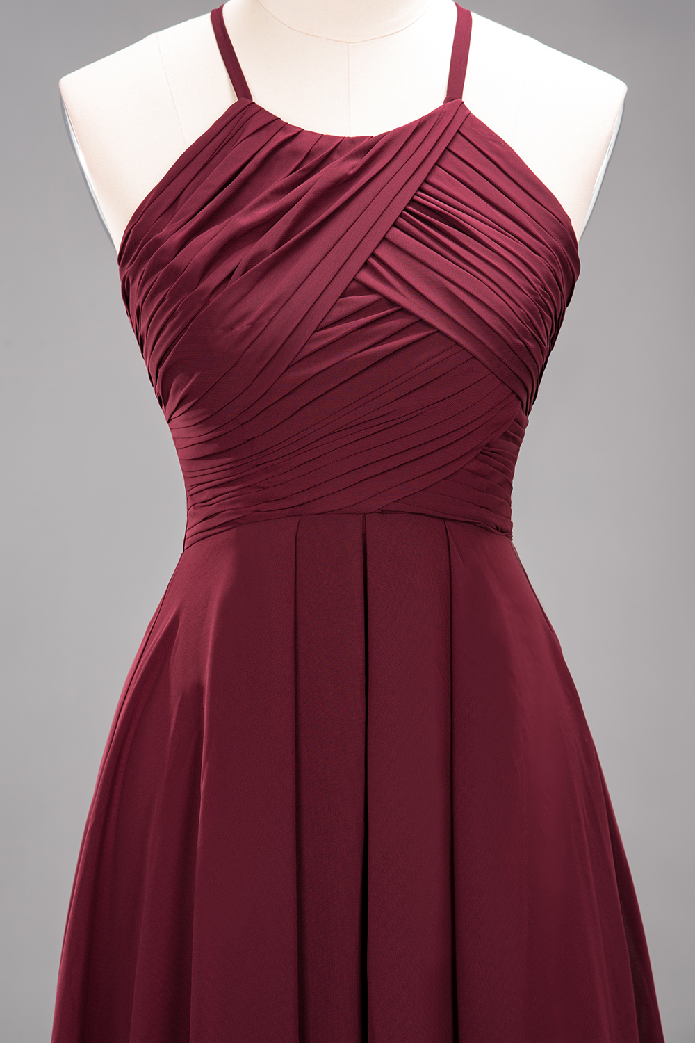 Long A-Line Halter Ruffles Floor-Length Chiffon Bridesmaid Dress - YESBABYONLINE