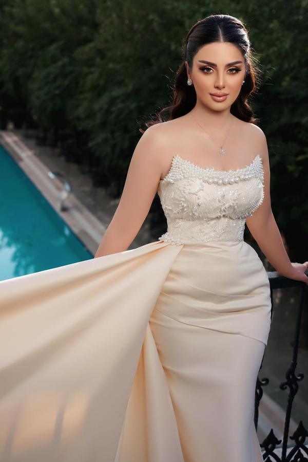 Long Strapless Mermaid Satin Prom Dresses with Train - YESBABYONLINE