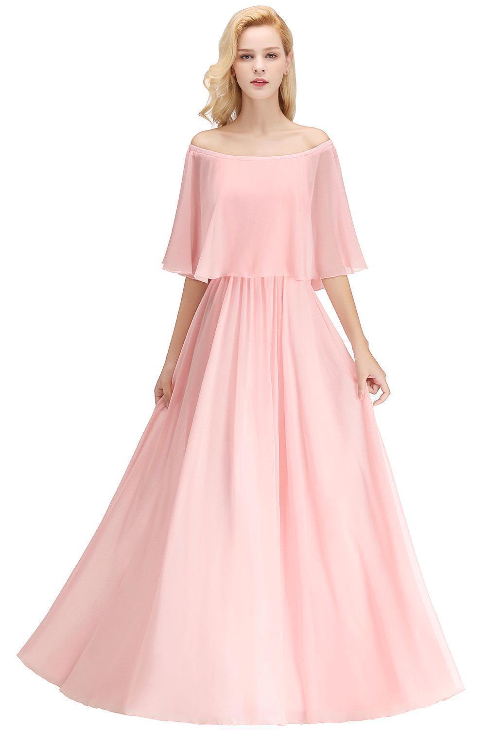 Simple Long A-line Off the Shoulder Chiffon Bridesmaid Dresses - YESBABYONLINE