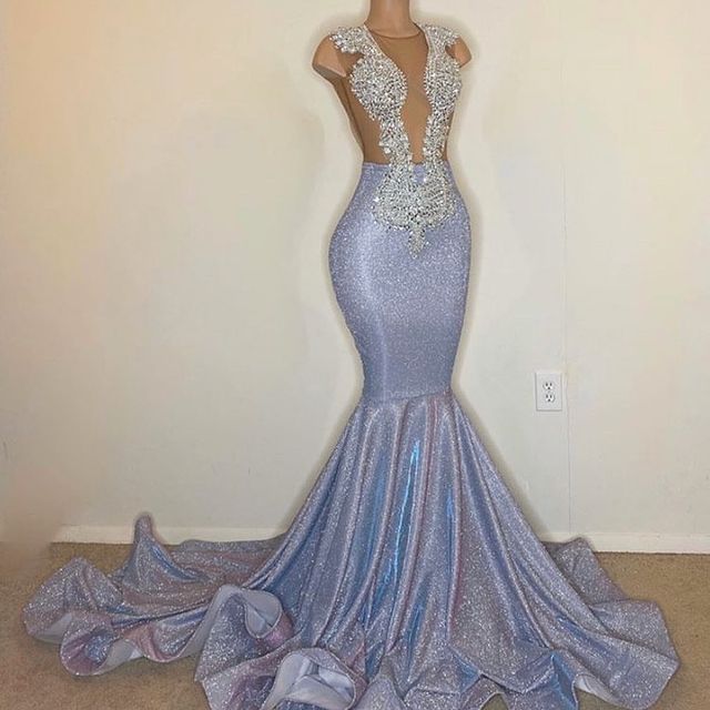 Sexy Long Mermaid Tulle Lace Sequins Sleeveless Prom Dress - YESBABYONLINE