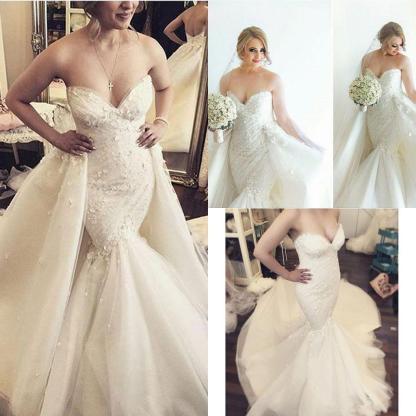 Luxurious Long Mermaid Sweetheart Sleeveless Open Back Wedding Dress - YESBABYONLINE