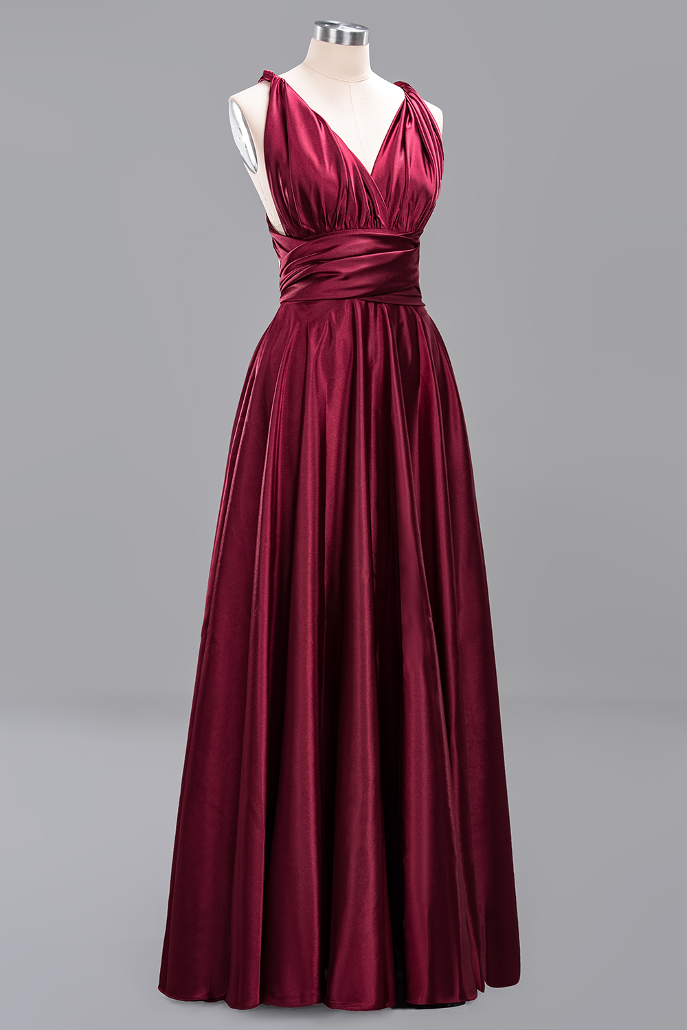 Elegant Long Burgundy Satin One Shoulder Bridesmaid Dresses - YESBABYONLINE