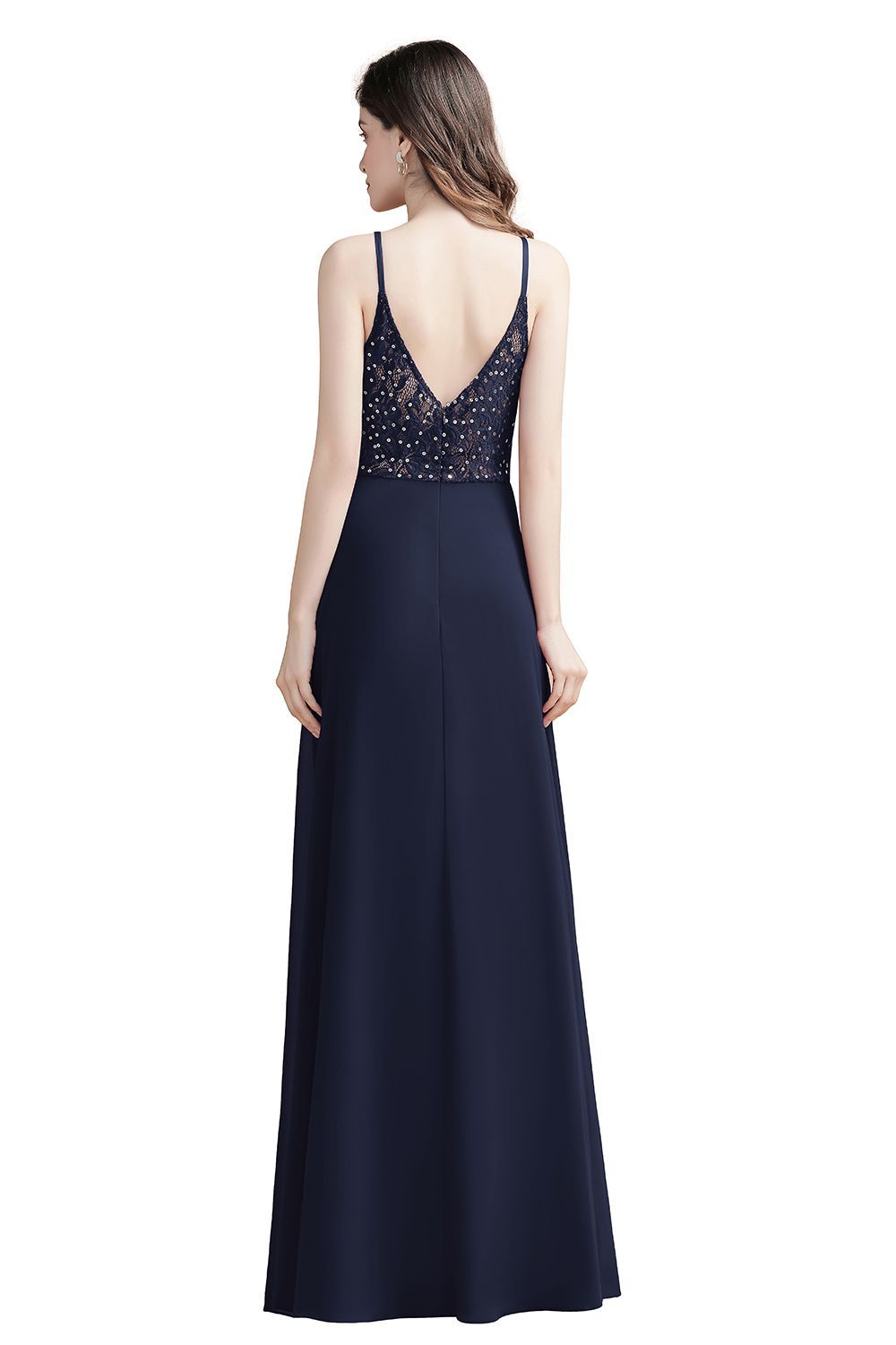 Elegant Long A-line V-Neck Chiffon Backless Bridesmaid Dresses - YESBABYONLINE