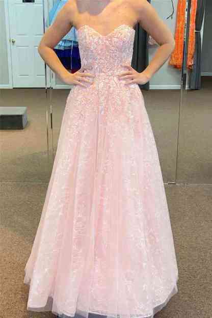 Candy Pink Off-Shoulder A-line Tulle Long Prom Dress with Appliques