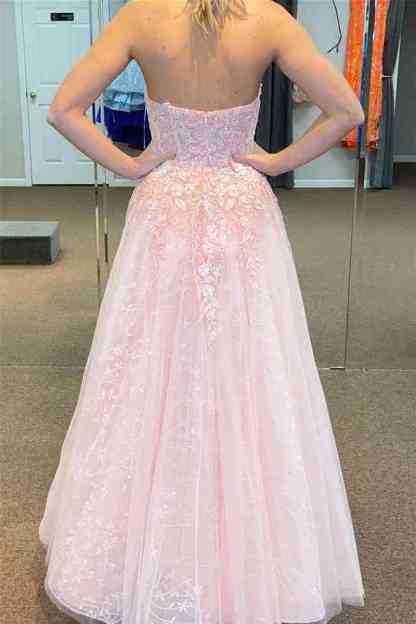 Candy Pink Off-Shoulder A-line Tulle Long Prom Dress with Appliques