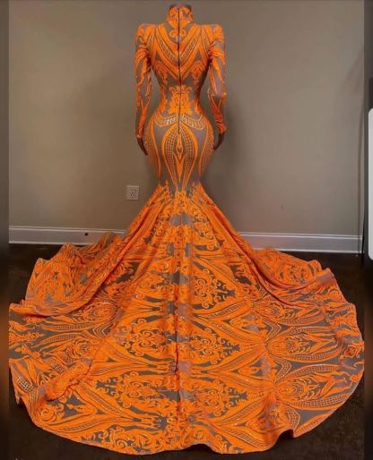 High Neck Long Sleeves Ruffles Floor-length Mermaid Prom Dress - YESBABYONLINE