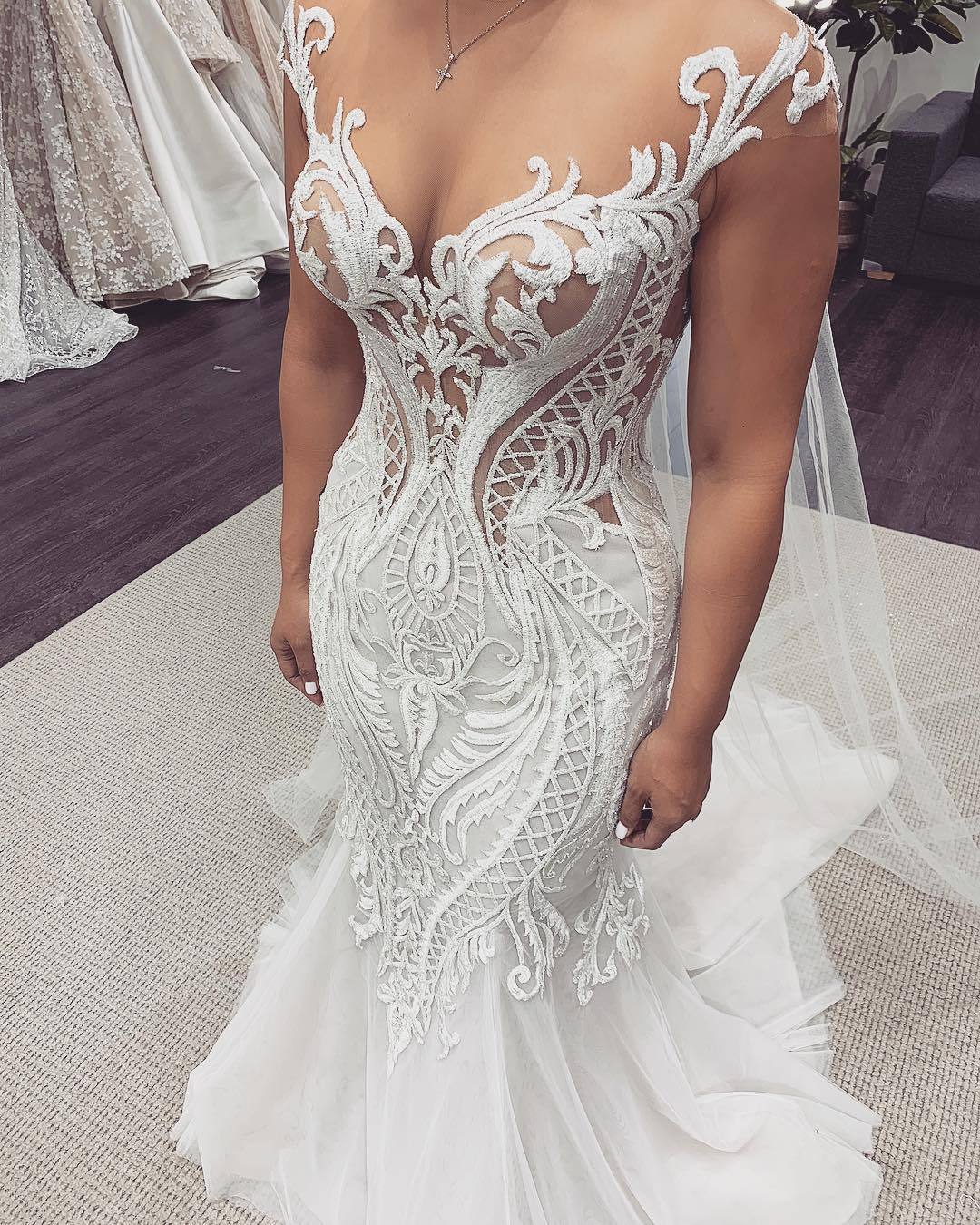 Long Sweetheart Tulle Applique Lace Mermaid Wedding Dresses - YESBABYONLINE