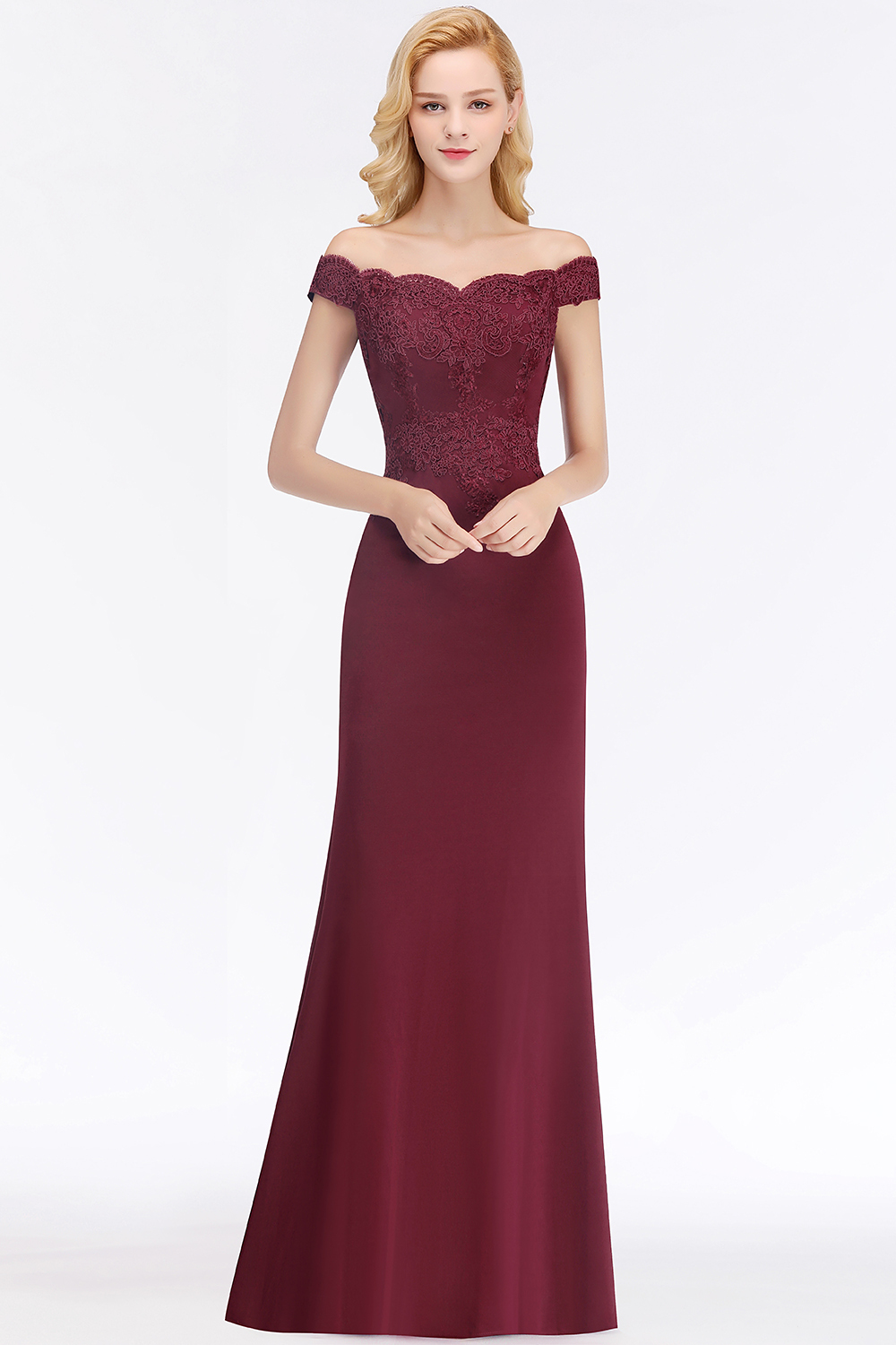 Elegant Long Mermaid Off The Shoulder Satin Appliques Lace Floor Length Bridesmaid Dresses - YESBABYONLINE