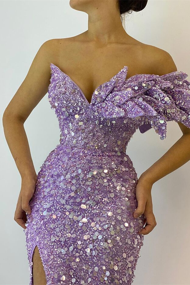 Luxurious Long Strapless Sweetheart Sleeveless Sequined Mermaid Prom Dresses with Split - YESBABYONLINE