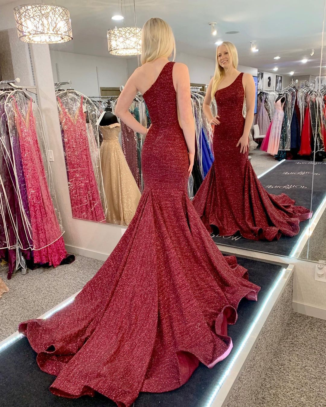Long One Shoulder Sequins Floor-length Ruffles Mermaid Evening Prom Dress - YESBABYONLINE