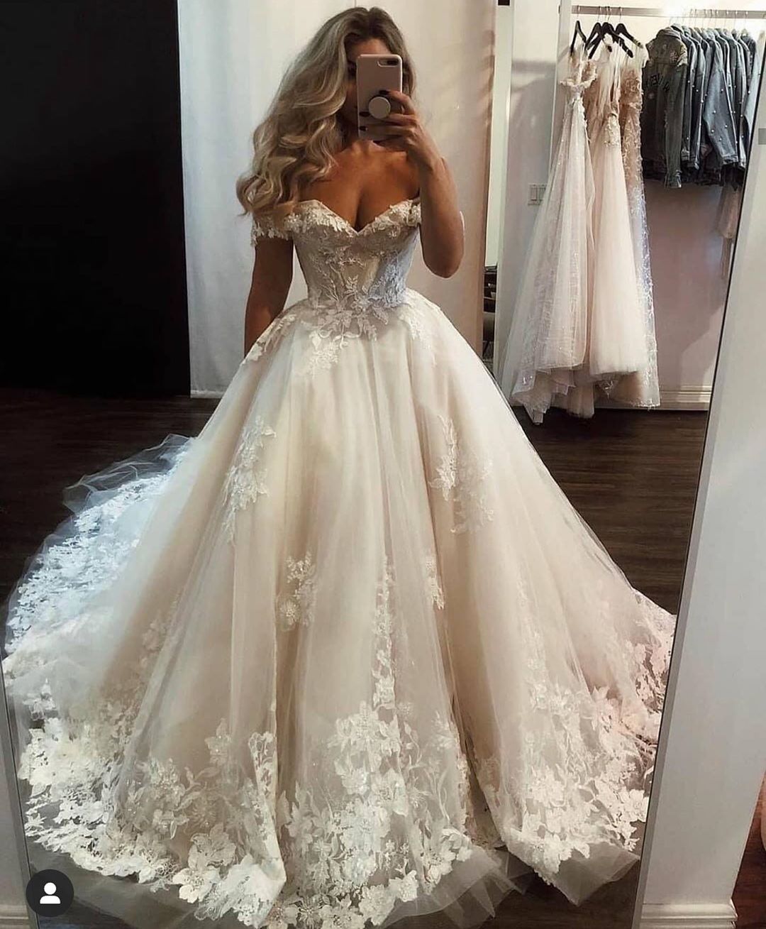 Gorgeous Long Ball Gown Tulle Off-the-shoulder Lace Wedding Dress - YESBABYONLINE