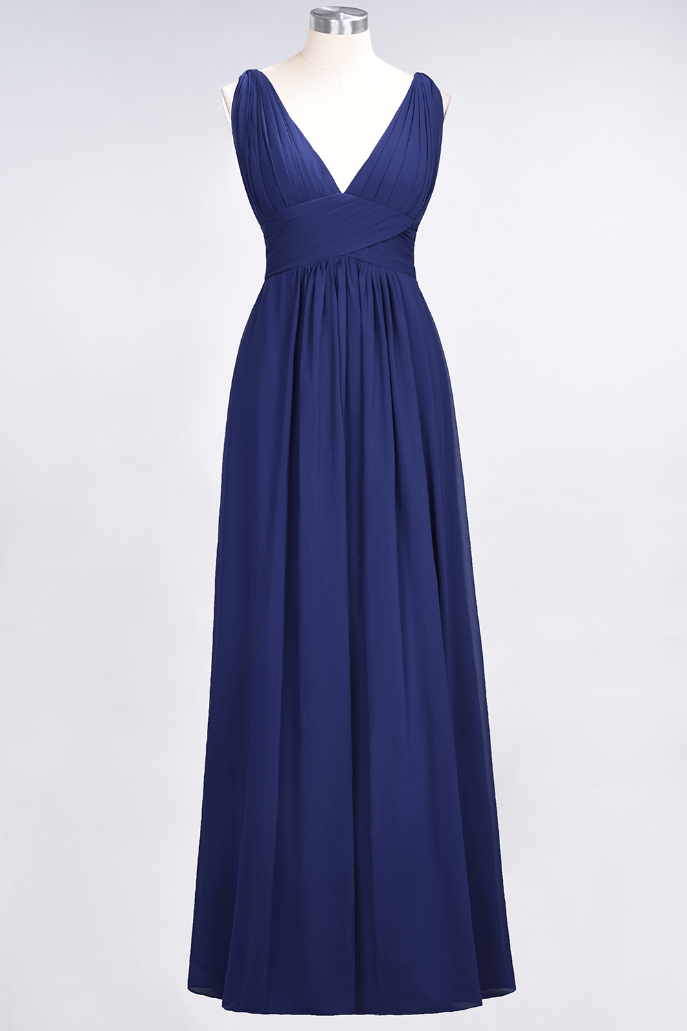 Long A Line V Neck Sleeveless Floor Length Bridesmaid Dress with Ruffle - YESBABYONLINE