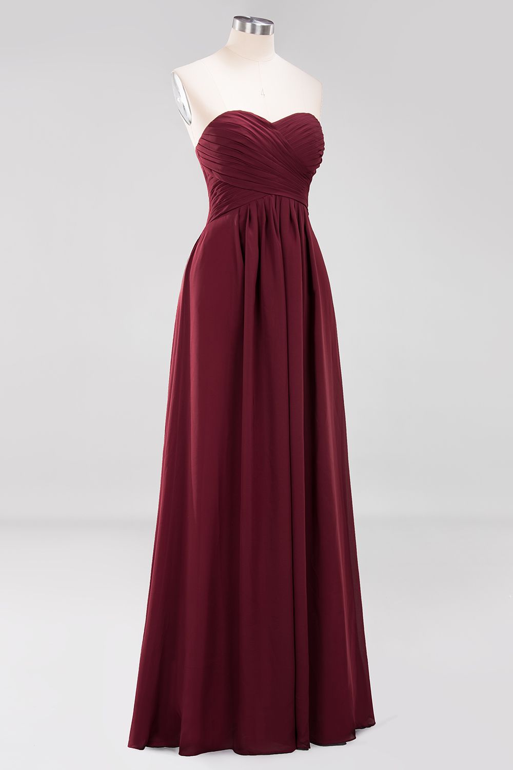 Long A Line Sweetheart Strapless Ruffles Floor Length Chiffon Bridesmaid Dress - YESBABYONLINE