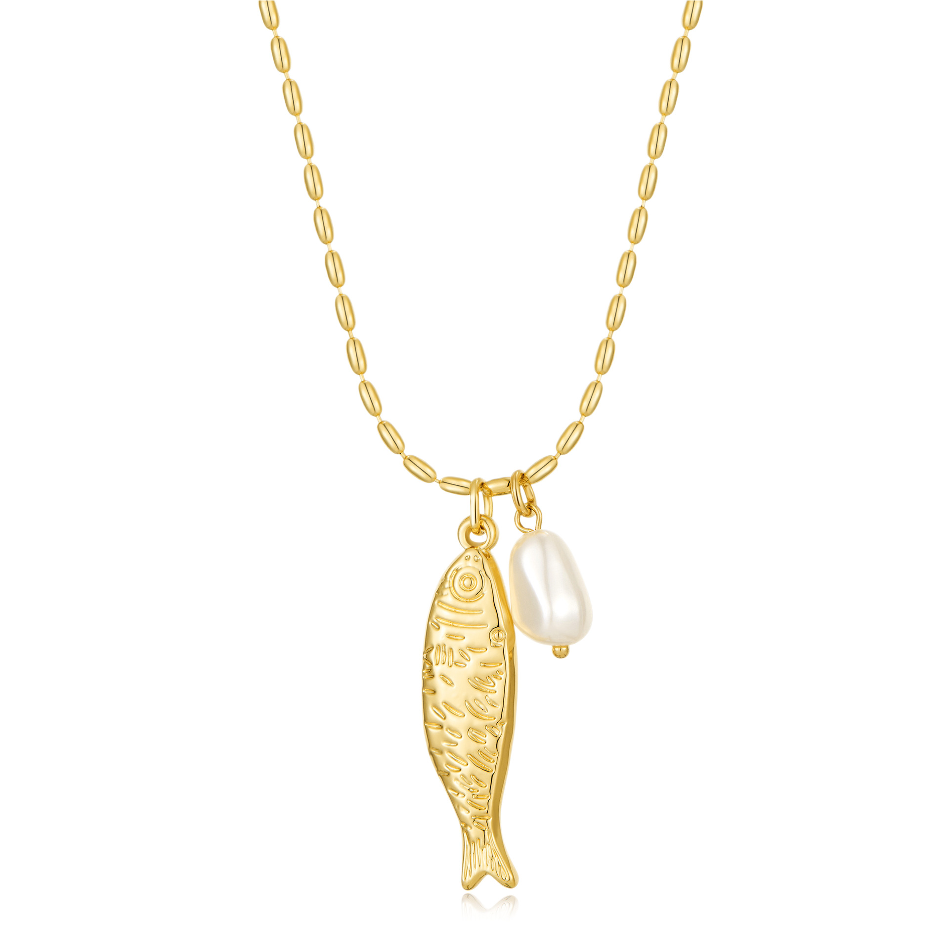 Beach Vacation Pearl Fish Necklace