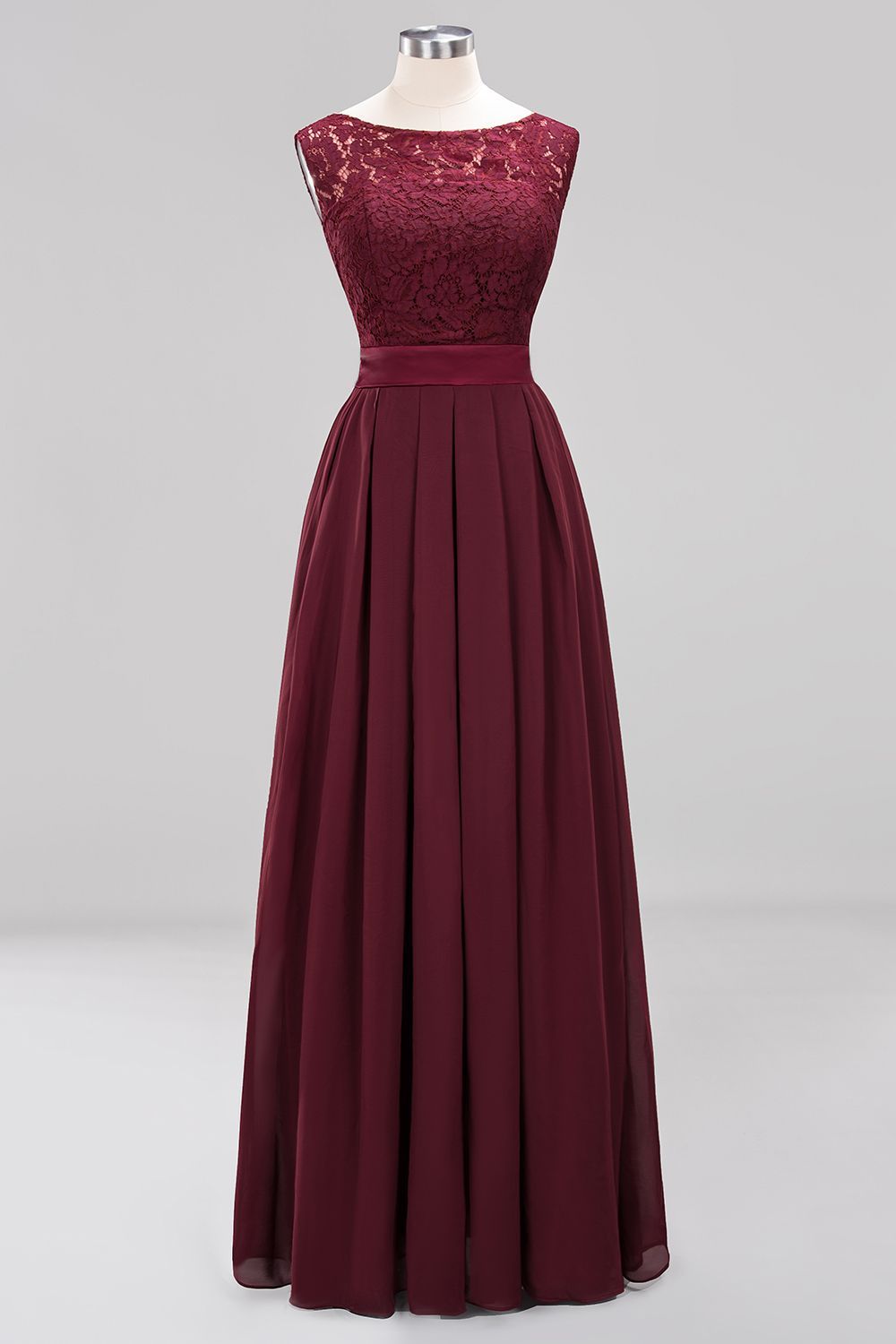 Simple Long A Line Scoop Sleeveless Lace Appliques Chiffon Bridesmaid Dresses - YESBABYONLINE