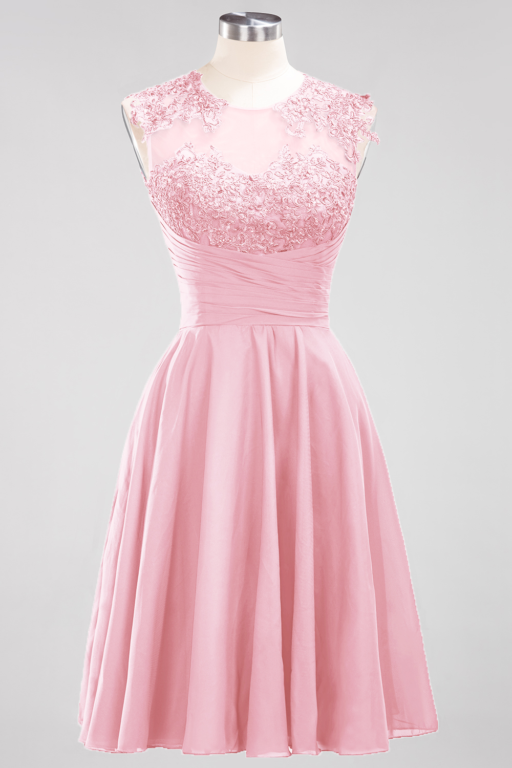 Short A-line Appliques Lace Sleeveless Knee-Length Bridesmaid Dresses with Ruffles - YESBABYONLINE