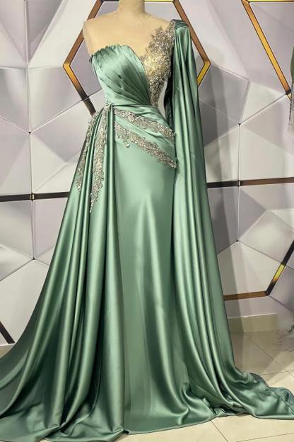 Long Sweetheart Appliques Lace Ruffles Floor-length Mermaid Prom Dress - YESBABYONLINE