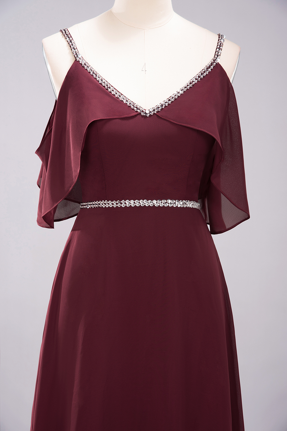 Elegant A-line V-Neck Spaghetti Straps Sleeveless Floor-Length Bridesmaid Dresses with Beading Sash - YESBABYONLINE
