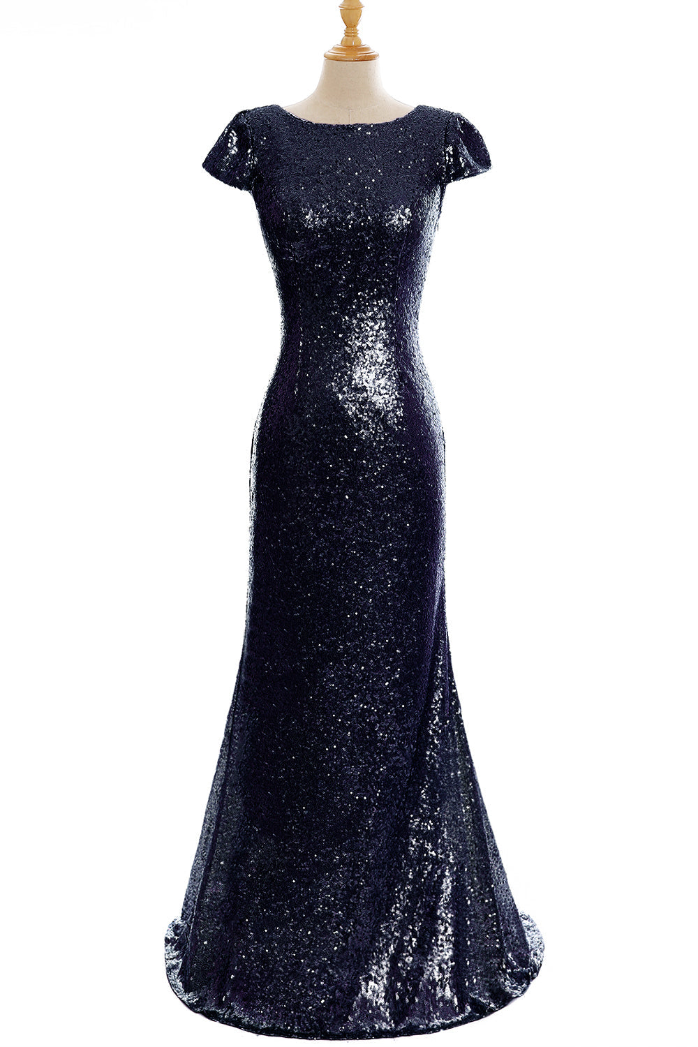 Long Open Back Sequins Scoop Neck Mermaid Floor Length Bridesmaid Dress - YESBABYONLINE