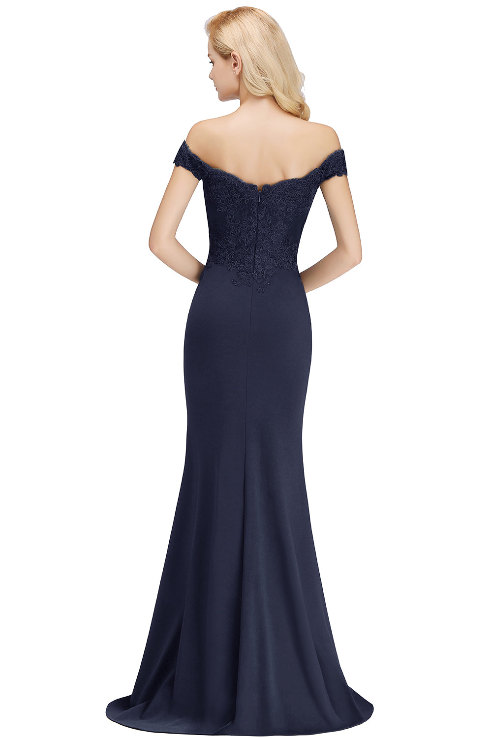 Long Off-the-shoulder Appliques Lace Mermaid Bridesmaid Dress - YESBABYONLINE