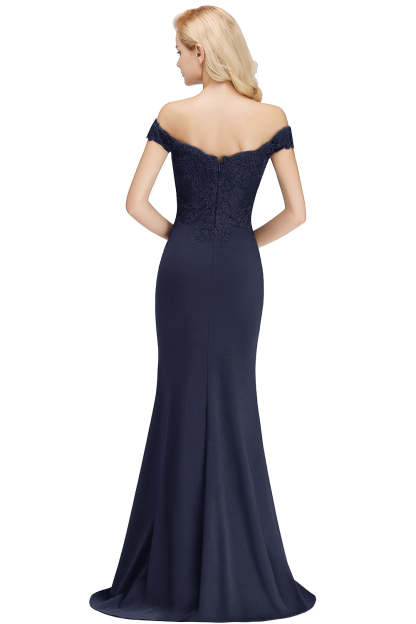 Long Off-the-shoulder Appliques Lace Mermaid Bridesmaid Dress - YESBABYONLINE