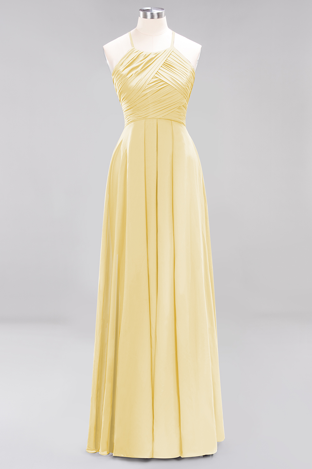 Long A-Line Halter Ruffles Floor-Length Chiffon Bridesmaid Dress - YESBABYONLINE