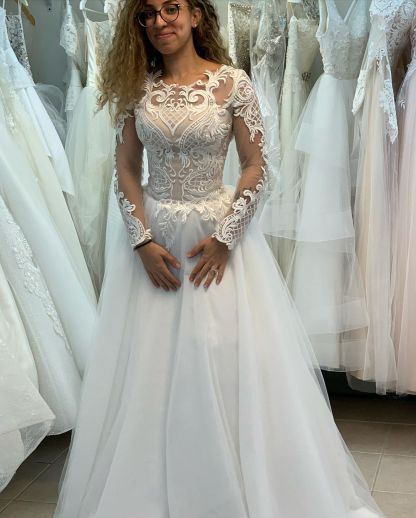 Elegant Long Sleeves Bateau A-line Floor length Tulle Lace Wedding Dresses - YESBABYONLINE