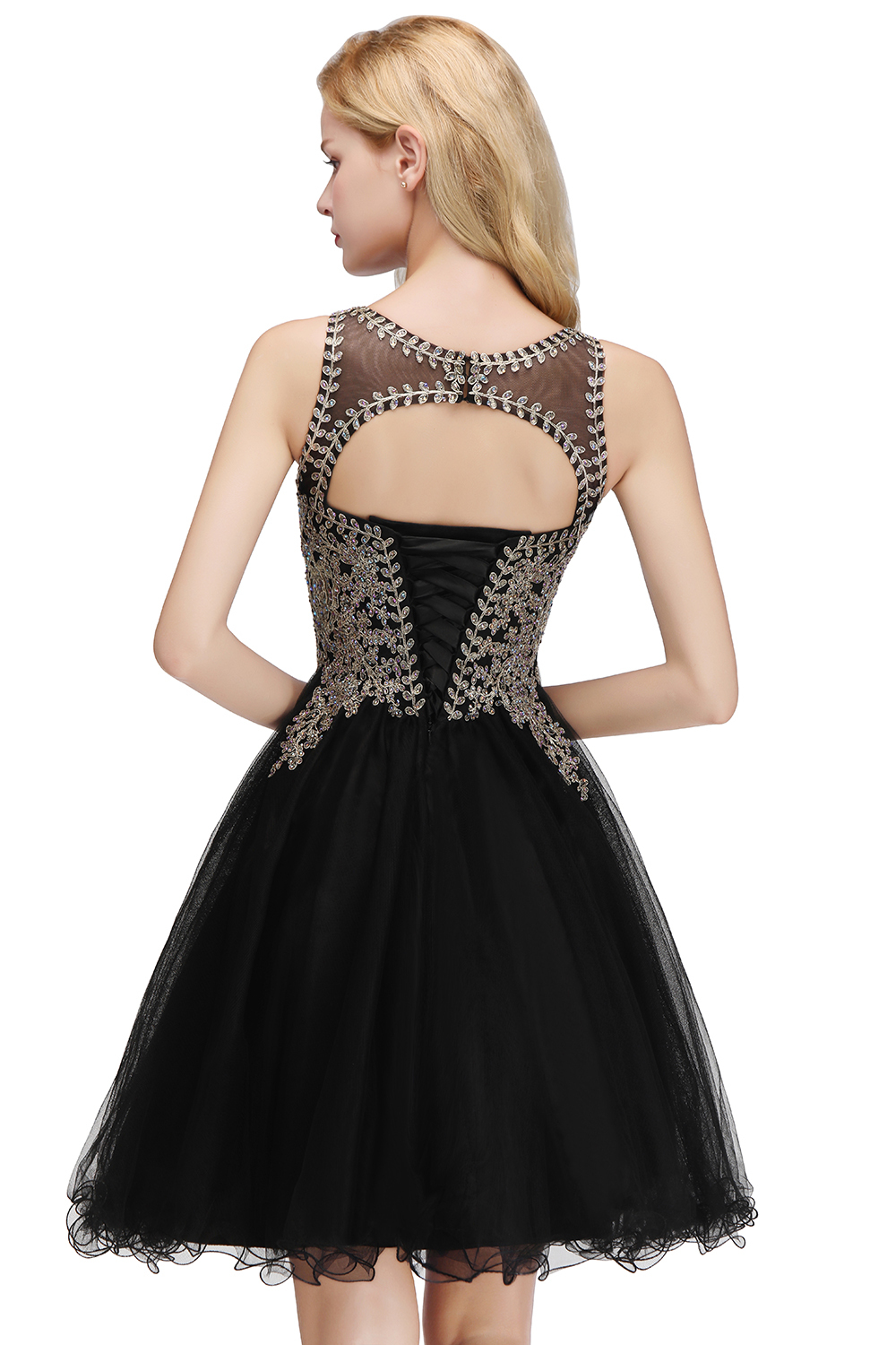 Short A-line Tulle Lace Homecoming Dress with Beadings - YESBABYONLINE