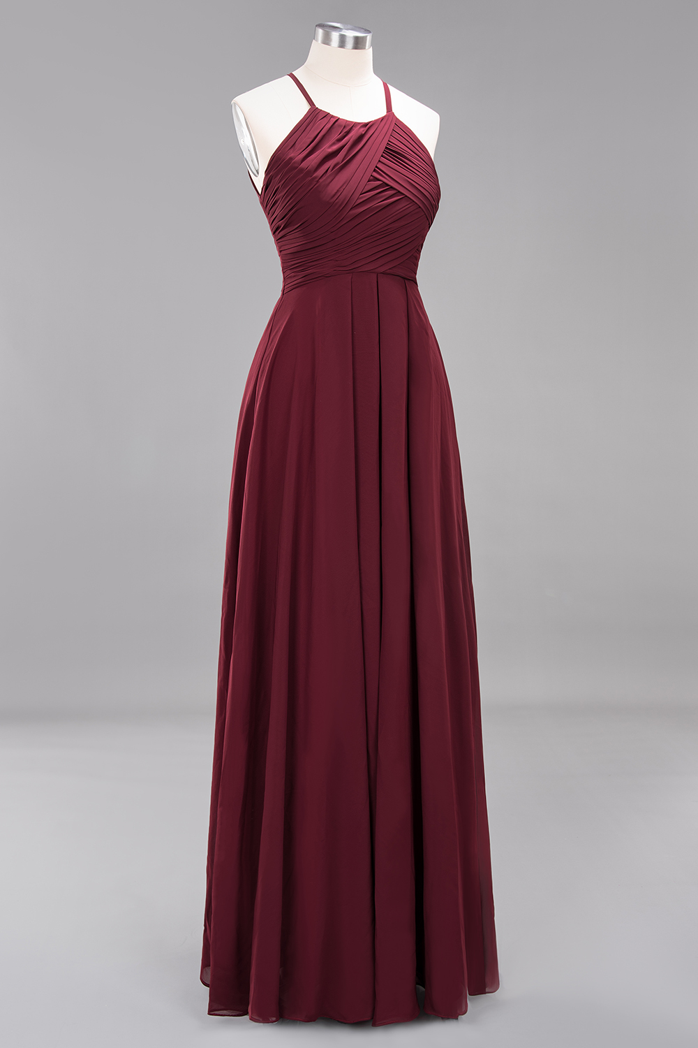 Long A-Line Halter Ruffles Floor-Length Chiffon Bridesmaid Dress - YESBABYONLINE