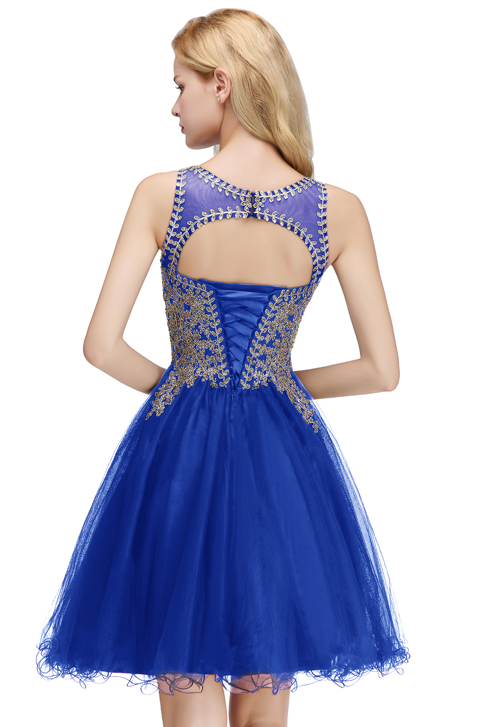 Short A-line Tulle Lace Homecoming Dress with Beadings - YESBABYONLINE