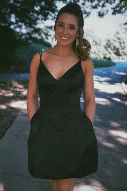 Double Spaghetti Straps Black Short Party Homecoming Dress