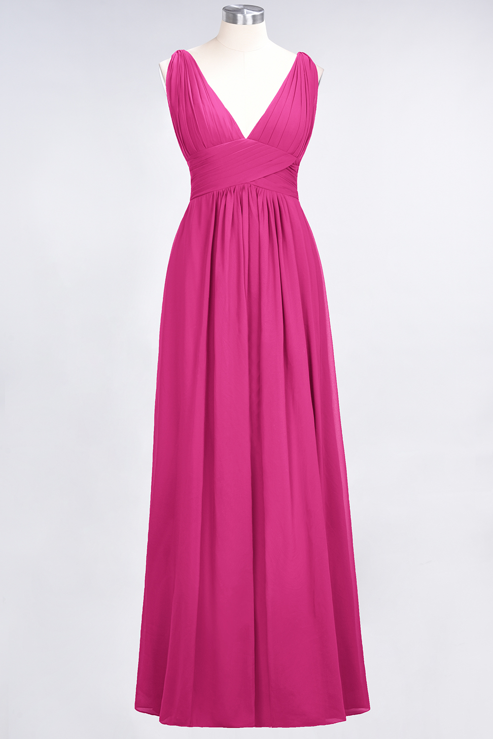 Long A Line V Neck Sleeveless Floor Length Bridesmaid Dress with Ruffle - YESBABYONLINE