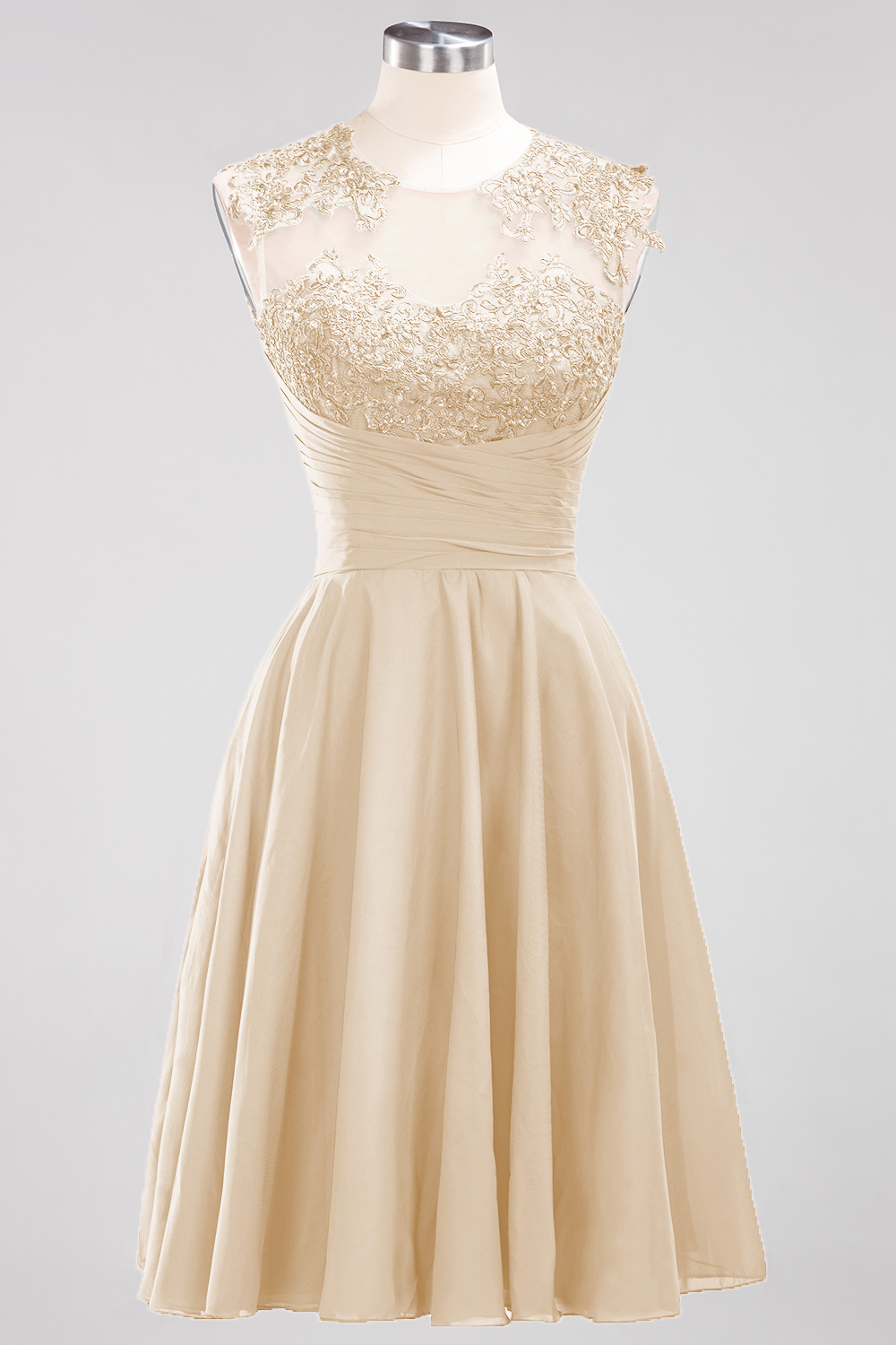 Short A-line Appliques Lace Sleeveless Knee-Length Bridesmaid Dresses with Ruffles - YESBABYONLINE