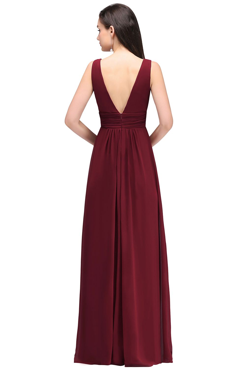 Elegant Long A Line V Neck Sleeveless Ruffles Floor Length Bridesmaid Dresses - YESBABYONLINE