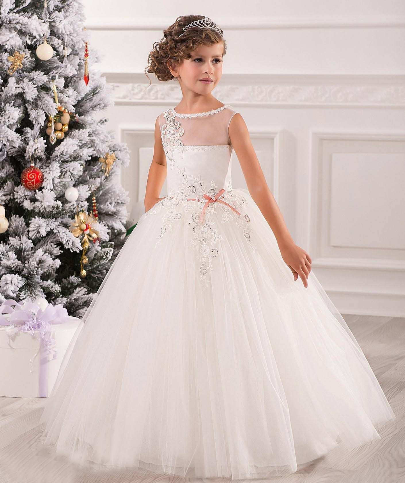 Long A-line Princess Sleeveless Tulle Flower Girl Dress - YESBABYONLINE