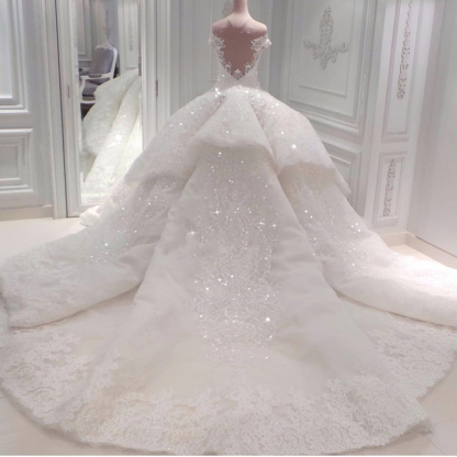 Long Ball Gown Off The Shoulder Sweetheart Illusion Back Lace Applique Beading Wedding Dresses - YESBABYONLINE