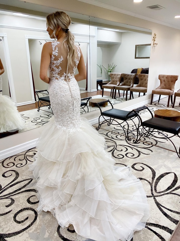 Long Mermaid V-neck Lace Tulle Wedding Dresses - YESBABYONLINE