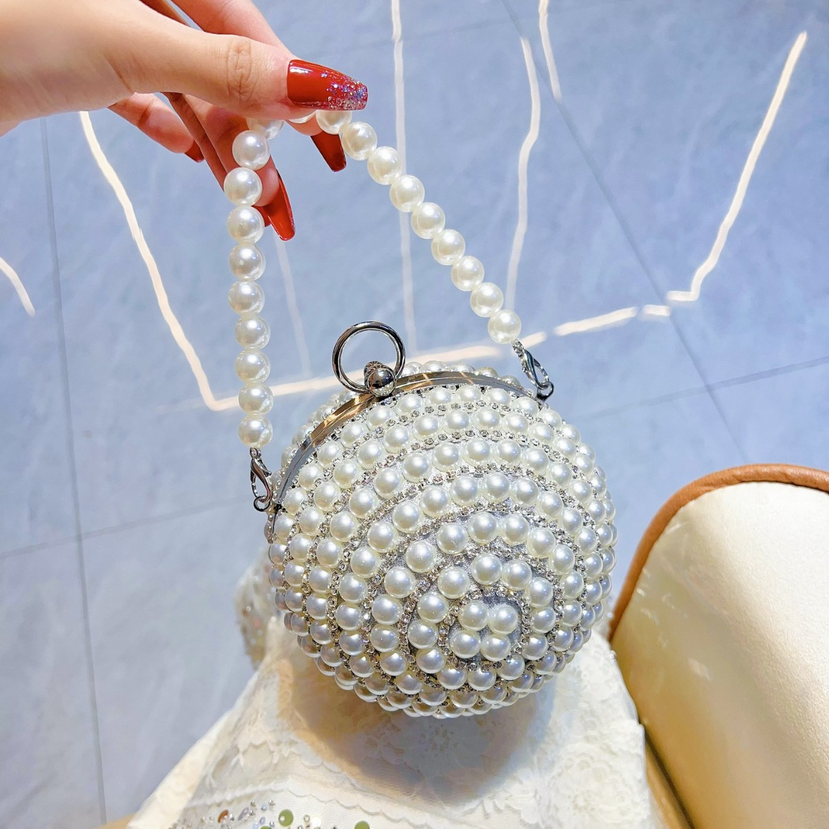 Cute and Petite Round Beaded Clutch Bag