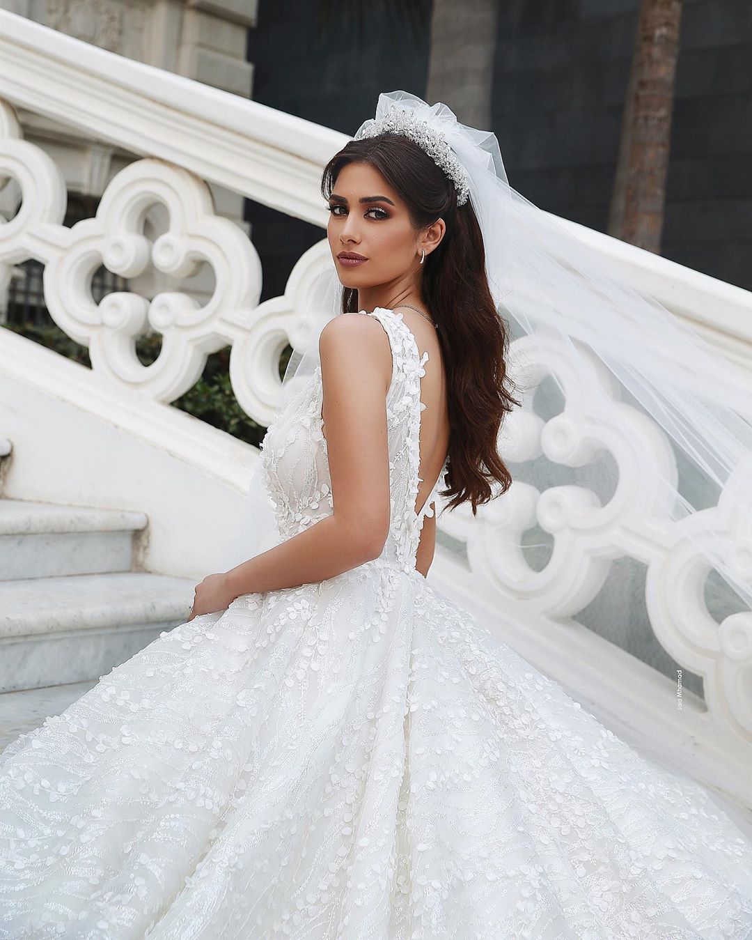 Elegant Long Straps V Neck Backless Tulle Lace Ball Gown Wedding Dresses - YESBABYONLINE
